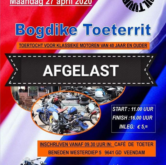 Bogdike’s Toeterrit op Koningsdag 27 april gaat niet door